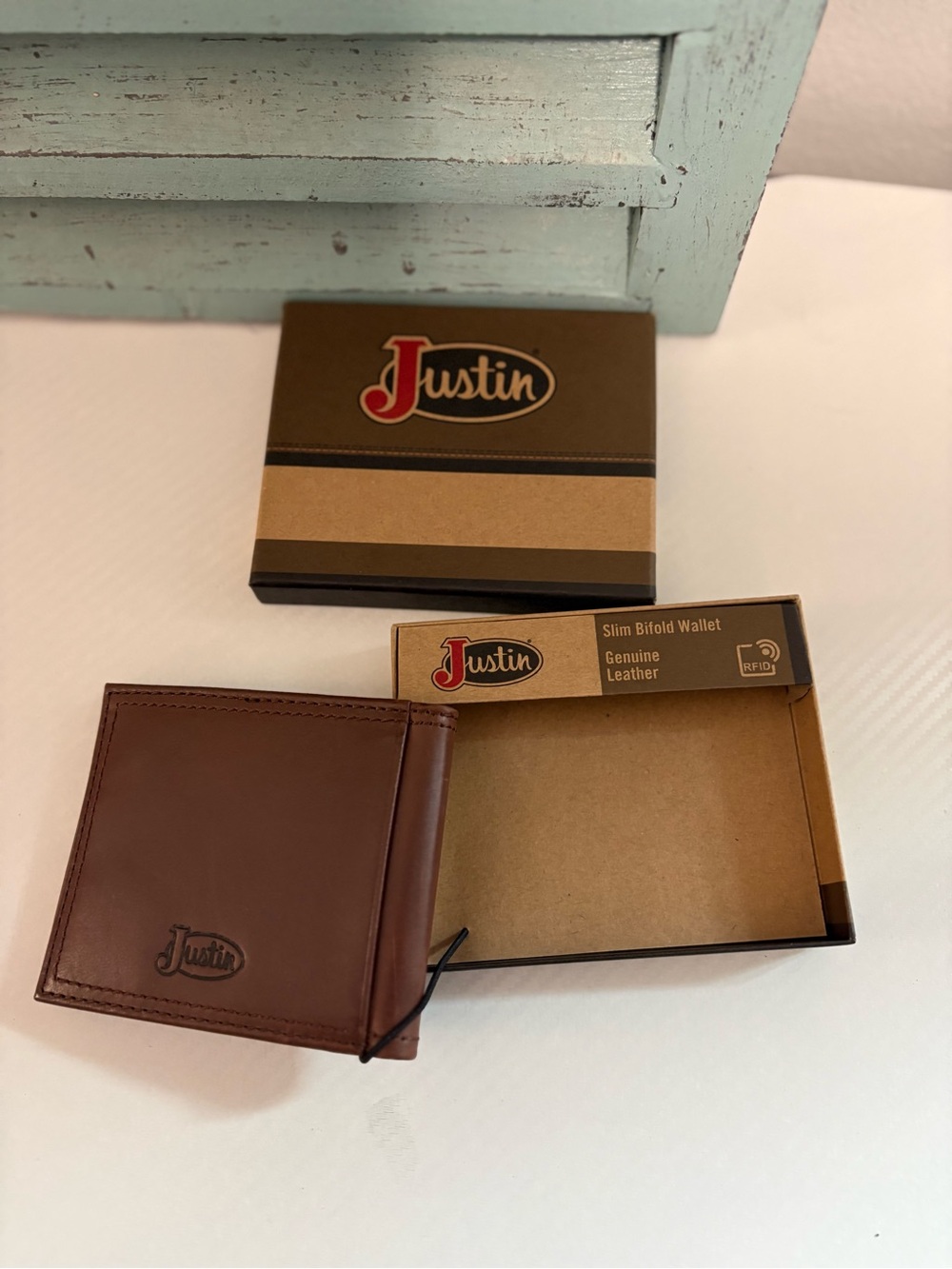 Justin Boots Brown Leather Slim Bifold Wallet
